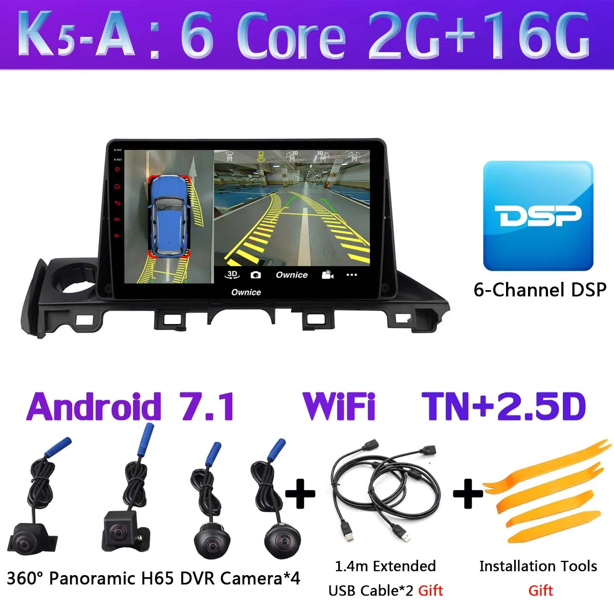 K5-A 1Din 360 ° панорамный Android 9,0 8 Core, 4 Гб+ 64G Автомобильный мультимедийный плеер gps компактное минирадио CarPlay для Mazda 6 Atenza Mazda6 - Color: K5-A