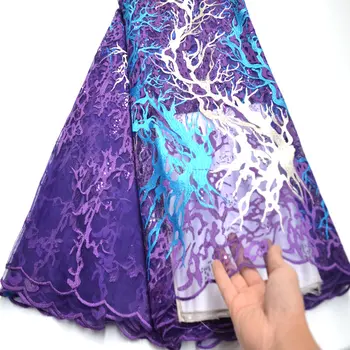 

Purple Nigerian Lace Fabric with sequins best selling african Lace Fabric for women dress mv364