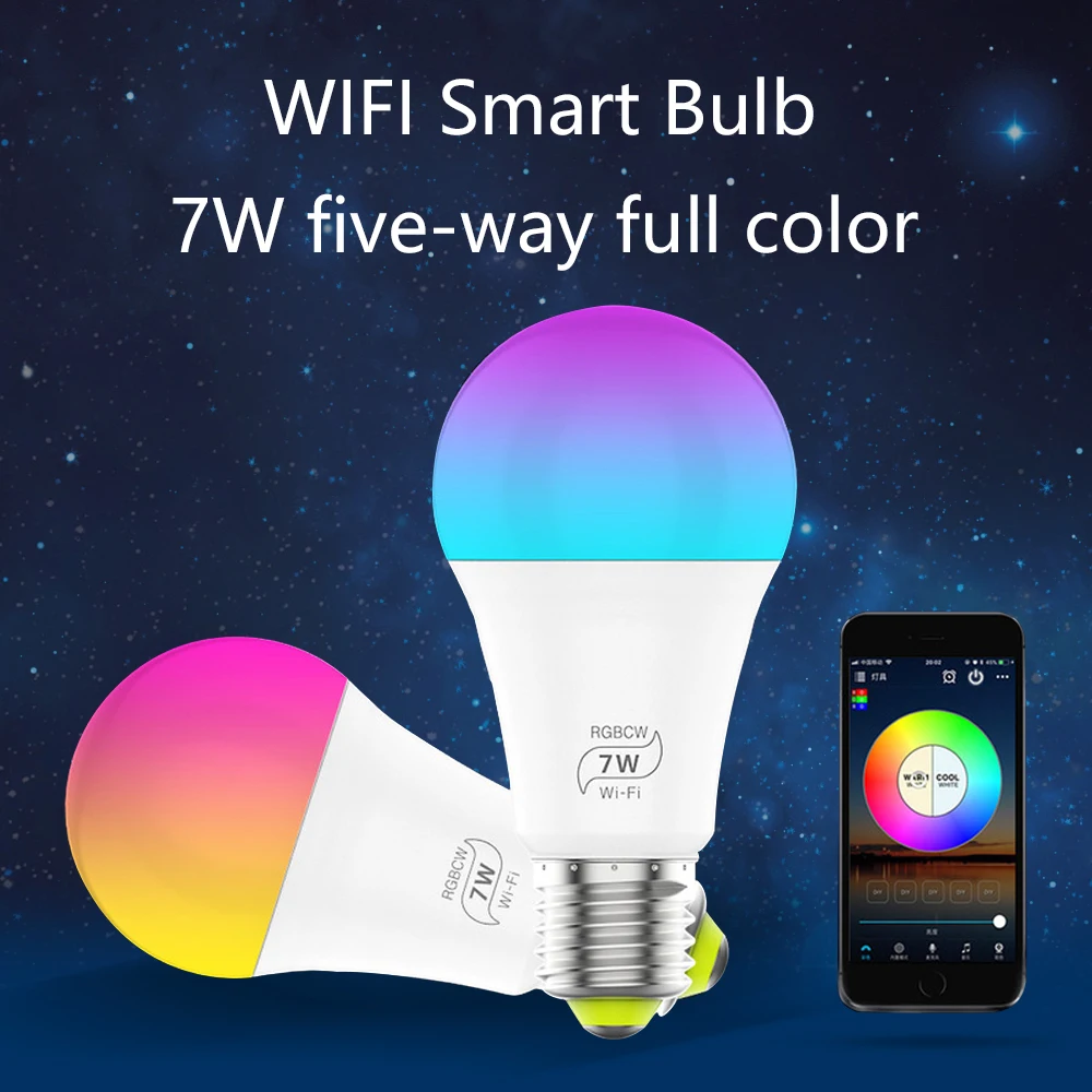 

WiFi Smart Light Bulb RGB+White/Warm Magic Lamp Dimmable LED E27 RGBCW Compatible with Amazon Alexa Google Home Smartphone