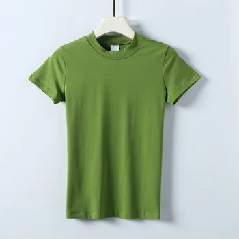 

Casual solid color round neck cotton short sleeve women gray