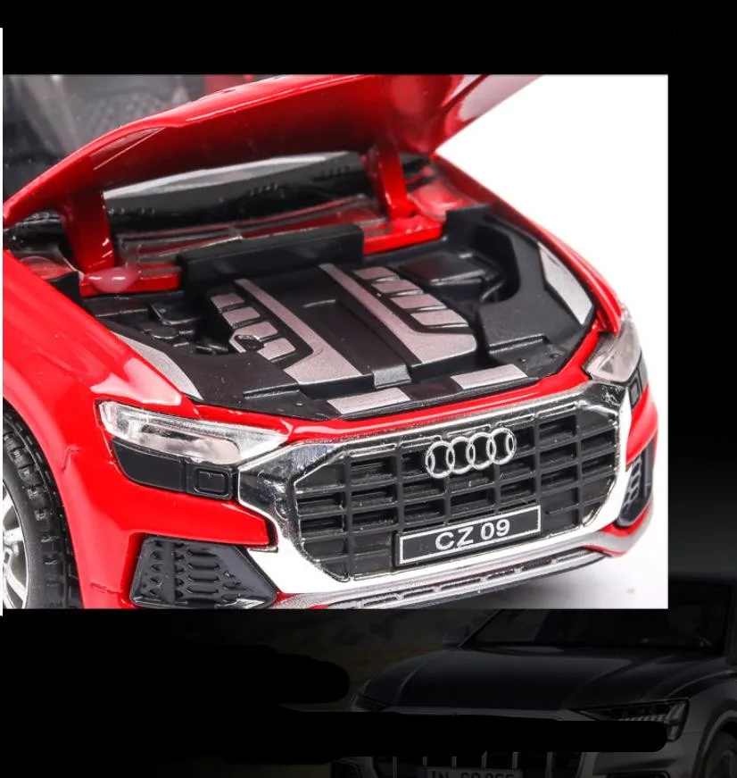 Горячая Распродажа 1:32 литая модель автомобиля Q8, детский автомобиль в целости, 6 дверей Моделирование звука и света