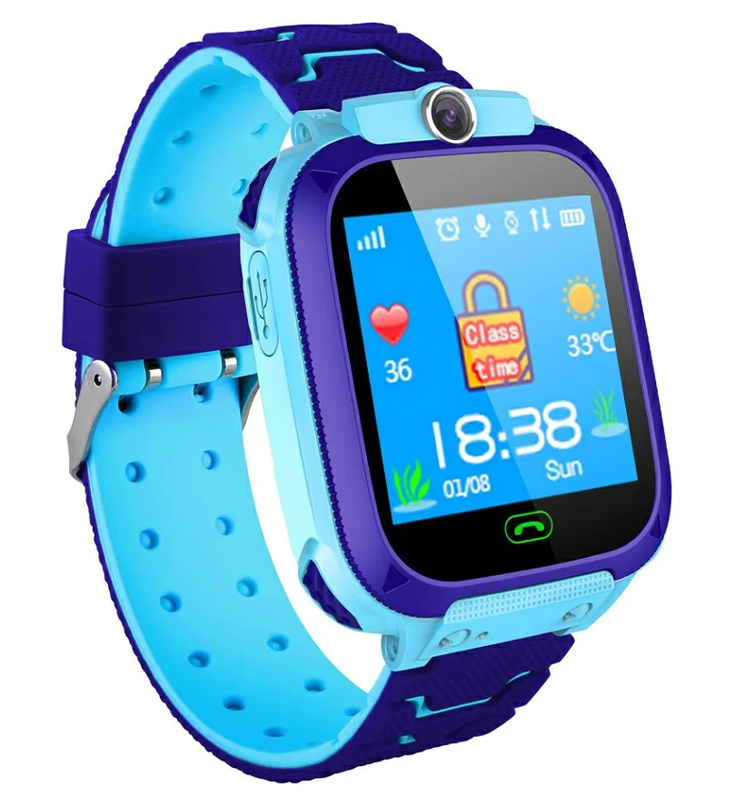 Детские Смарт-часы SOS Antil-lost, умные часы для малышей, 2G, sim-карта, часы, трекер местоположения, водонепроницаемые Смарт-часы PK Q50 Q90 Q528 S9 - Цвет: Синий