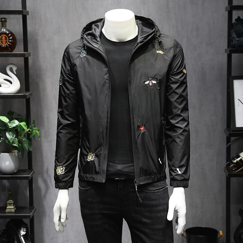 

2020 Spring New Style Ozhouzhan MEN'S Wear Small Bee Embroidered Coat Youth Casual Hooded Fashion Long Sleeve Jacket