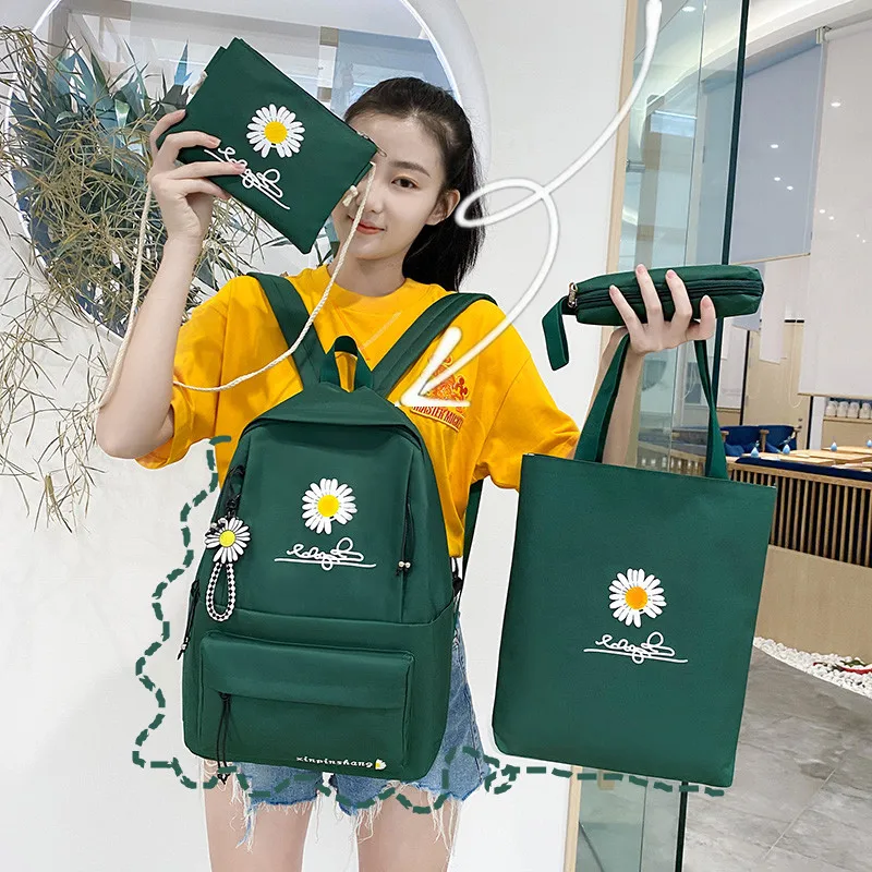 Комплект из 4 предметов холщовый рюкзак для женщин с принтом ромашки школьные