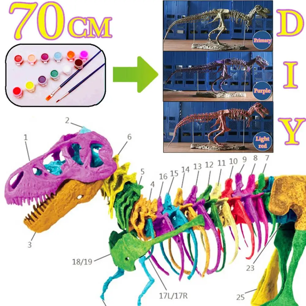 Dinosaur and Pigment 4D 2" /70 см ПВХ сборка Скелет динозавр моделирование животных модель игрушки подарки Детские Развивающие научная игрушка - Цвет: Dinosaur and Pigment