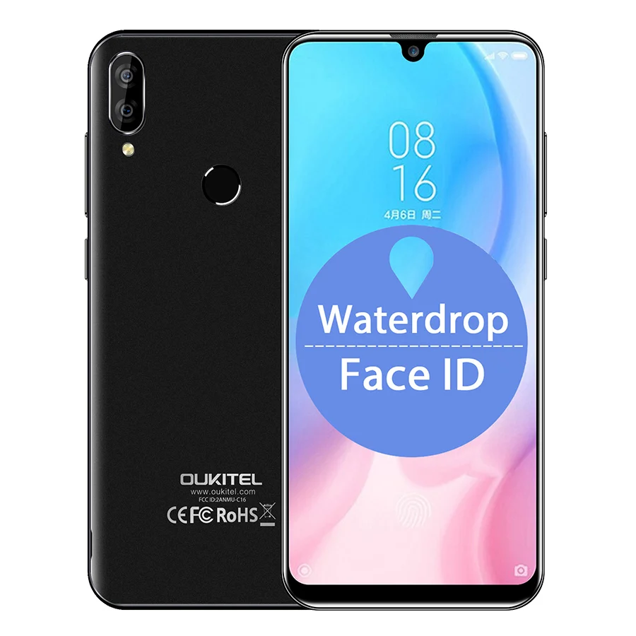 OUKITEL C16, 5,71 дюйма, HD+ 19:9, дроп, смартфон, отпечаток пальца, Android 9,0, MT6580P, 2 Гб ram, 16 ГБ rom, 2600 мАч, Разблокировка мобильного телефона - Цвет: Black