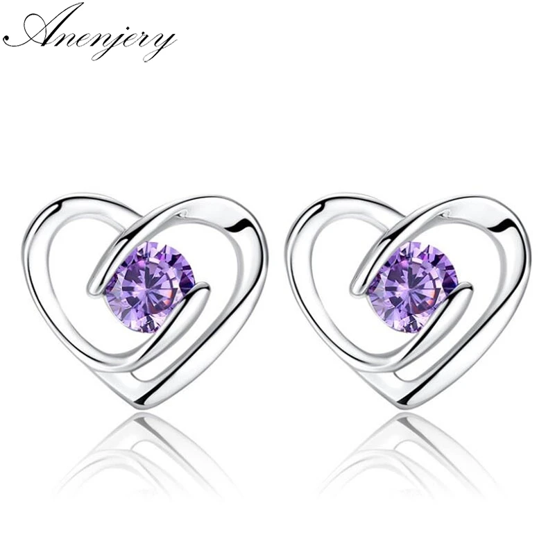 

New Fashion 925 Sterling Silver Heart CZ Zircon Stud Earrings For Women Girl Best Gift Silver 925 Jewelry Gift