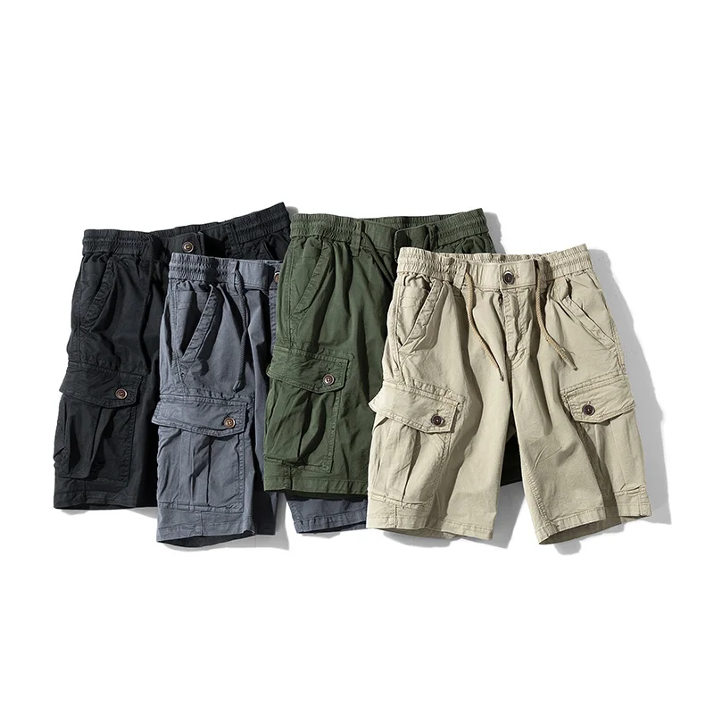 Men Summer New Premium Stretch Tactical Cotton Cargo Shorts Men Streetwear Pockets Shorts men Casual Fashion Loose Beach Shorts