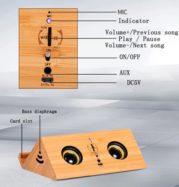 Портативный BT Индукционная Акция бамбуковый деревянный материал динамик с AUX режимом для мобильного телефона