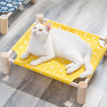 

Cat Hammocks Bed Wood Canvas Cats Lounge Bed Elevated Cat Bed House Durable Canvas Pet House Supplies For Pet Small Dogs Cats