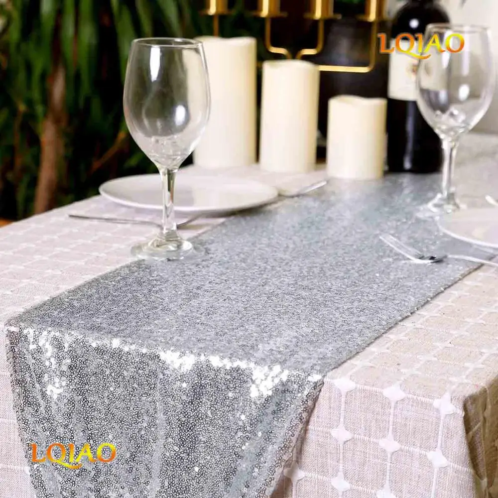 Silver Роскошное Золотое и Серебряное шампанское с блестками, Настольная дорожка для свадебной вечеринки, украшение стола, однотонное Золотое настольное дорожка s 30x180 - Цвет: Silver