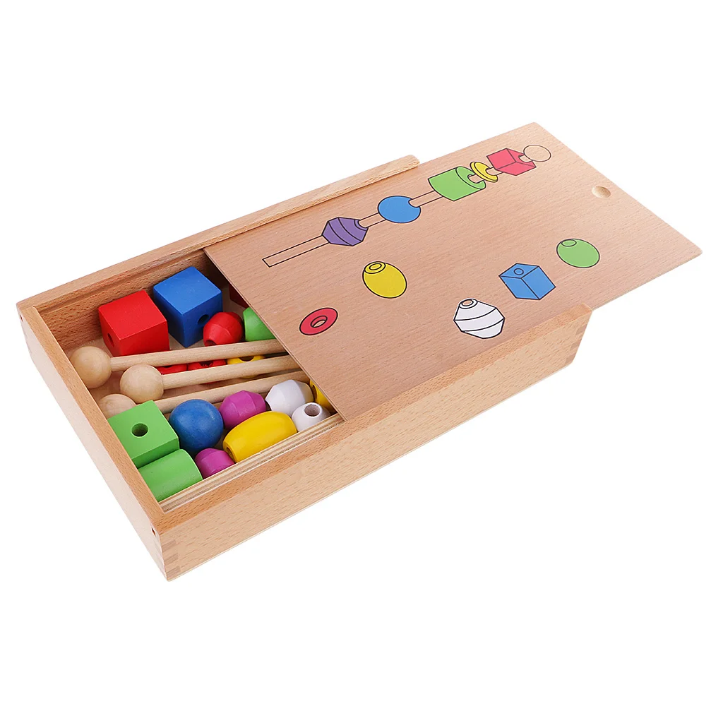 Montessori Early Wooden Toy Kids Child Stacking Beads Building Learning Toy Montessori Early Wooden Toy Kids Child Stacking Beads Building Learning Toy