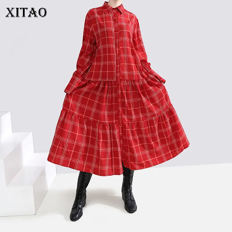 XITAO клетчатое длинное плиссированное платье Мода Новинка 2019 Зима полный рукав