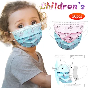 

50PC Children's Disposable Masks Unisex Cute Printing Outdoor Mask Dustproof And Haze-proof Breathable Filter Masks