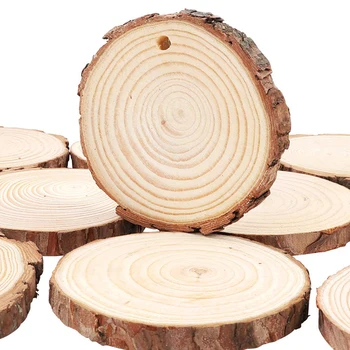 

5pcs Assorted Size Unfinished Natural Round Wood Slices Circles With Tree Bark Log Discs For DIY Crafts Wedding Party Decoration
