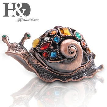 

H&D Gem Jeweled Snail Figurine Trinket Boxes Hinged Enamel Animal Jewelry Collectible Box Christmas Decoration Ornament for Home