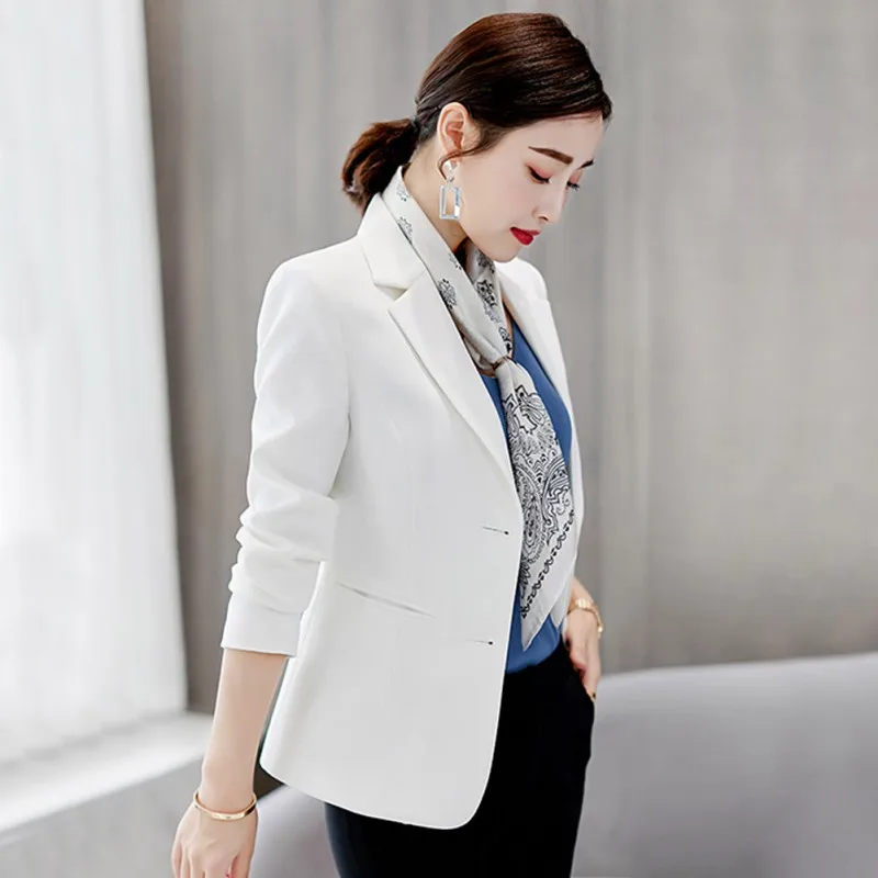 Новый Женский блейзер однотонного цвета куртки женские корейские с длинными рукавами Модный Тонкий Блейзер черный белый Женский блейзер