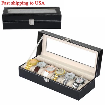 

1PC Makeup Storage Box High-end Protable Clock Watch Organizer Holder Black Watch Storage Box Grids PU Leather Jewelry