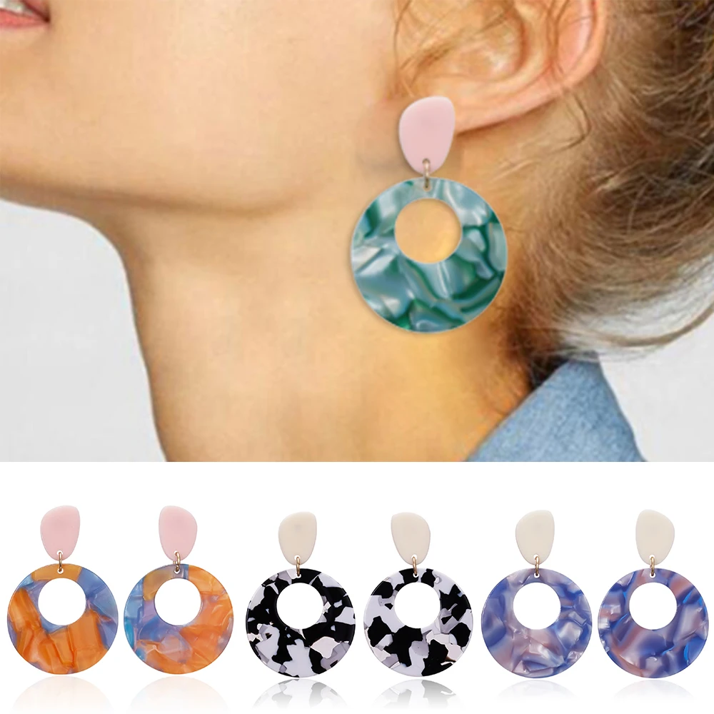 

Bohemian Korean Earrings For Women 2019 Acrylic Acetate Round Drop Earring Femme Multicolor Statement Earrings Brincos Jewelry