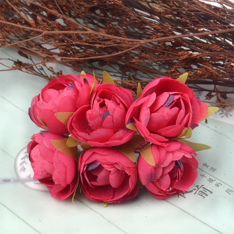 6 шт./букет, Чайные розы, букет для рождественского дома, свадебные украшения, дешевые поддельные искусственные шелковые цветы для рукоделия - Цвет: rose