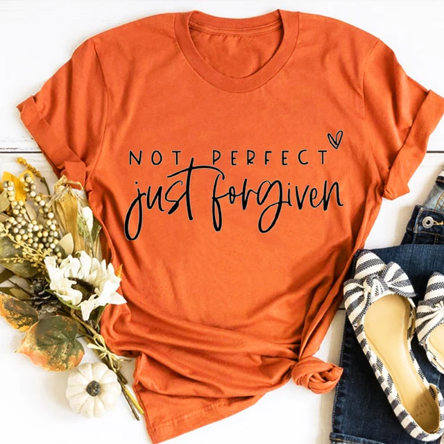 Not Perfect Just Forgiven Christian Tees Christian T-Shirts Religious Shirts for Women Jesus Clothing Inspirational Tee L 4
