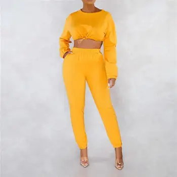 

Autumn Long Sleeve Crop Tops And Slim Pants Two Piece Outfits Casual O-Neck Tracksuits And Pants Women's Suits
