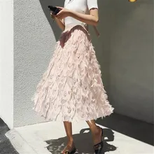 Лето-осень, женские элегантные юбки-пачки из тюля с кисточками, женские повседневные юбки-пачки с перьями и завышенной талией, плиссированная юбка