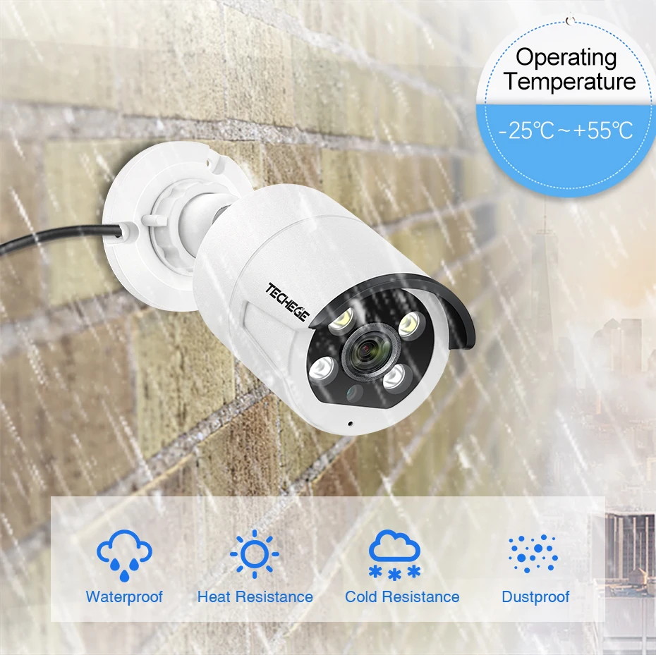 Techege HD 1080P POE ip-камера, двухсторонняя камера безопасности, AI ONVIF, обнаружение человека, открытая Водонепроницаемая камера видеонаблюдения для POE NVR