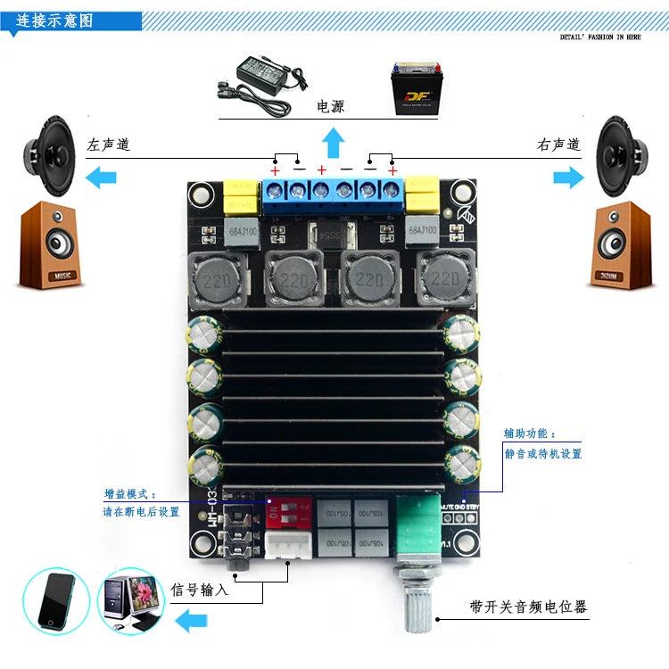 TDA7498 высокомощная цифровая панель усилителя Dc 12-36v 2*100W