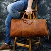 Mens Thick Crazy Horse Leather Travel Bag 20" Cow Leather Duffel Travel Bag Vintage Genuine Leather Luggage Tote Messenger Bag 1