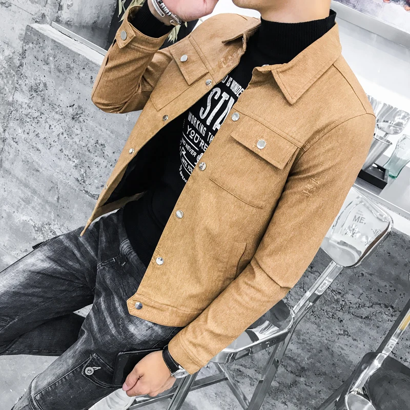 4 цвета искусственная кожа для мужчик облегающие пальто Pu Chaqueta Cuero Jaqueta Masculino мотоциклетная кожаная куртка мужская Mantel Deri Ceket - Цвет: Khaki
