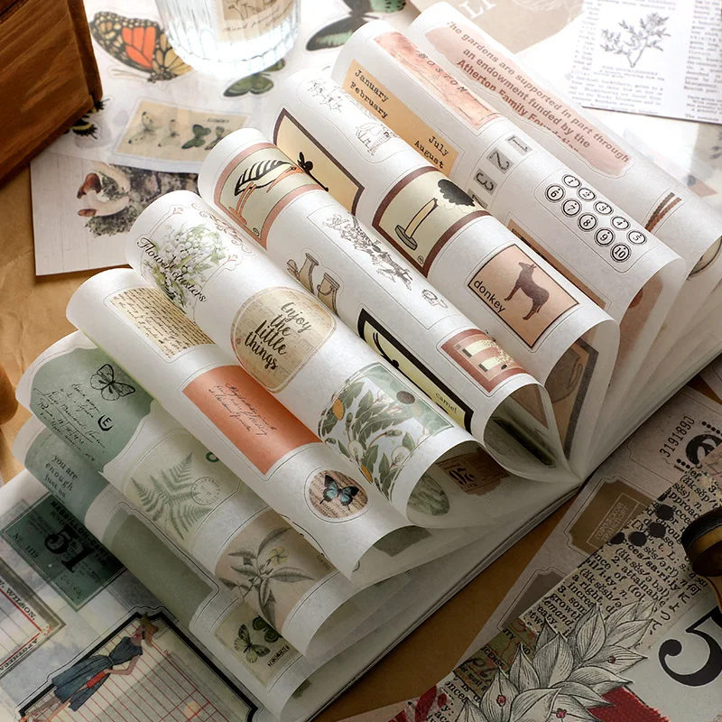 50Pcs Set Vintage DIY Scrapbooking Material Paper for Journaling Scrapbook Embellishment Supplies Decorative Stationery Sticker