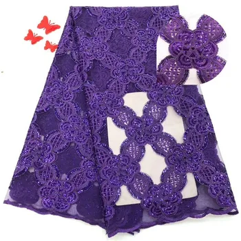 

High Quality Sequence Lace Fabric Fashion Nigerian mesh Fabric 2019 African Lace Fabrics with Sequins for Party Dress