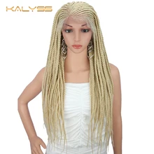 Kalyss 28 дюймов 13x6 плетеные парики плетеные Синтетические волосы на кружеве парик для черных Для женщин 613 светлые искусственные Синтетические волосы на кружеве волосы парик синтетические волосы