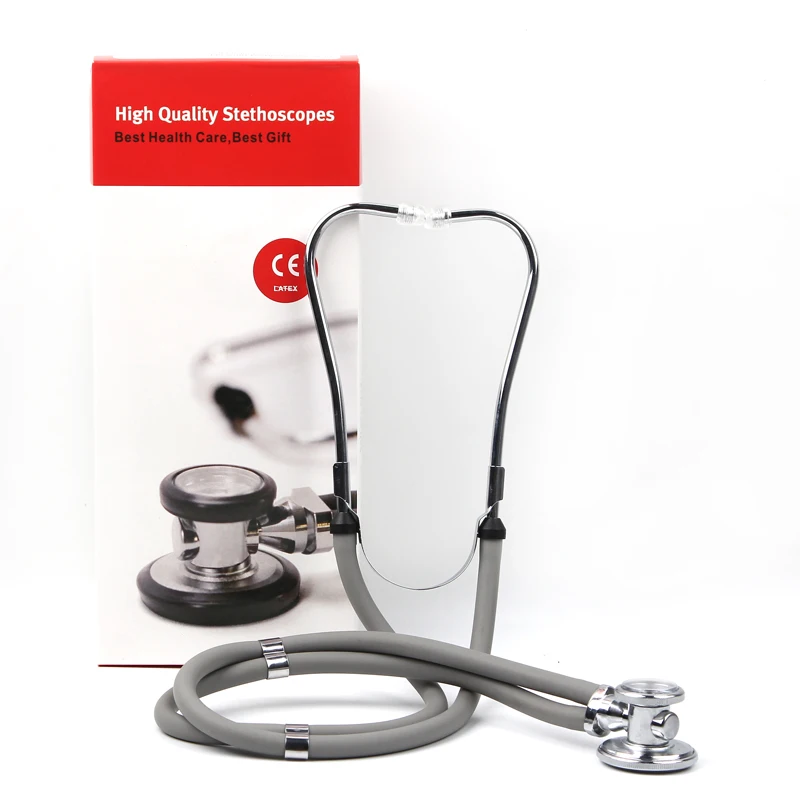 Профессиональный двуглавый двойной стетоскоп медицинский портативный высококачественное красочное оборудование стетоскоп сердечная Кардиология легких - Цвет: Gray with box