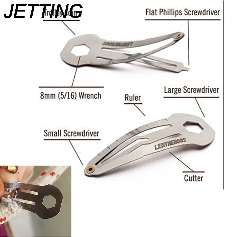 1PCS Multifunction Stainless Steel Hairpin Hair Clip Ruler Cutter Screwdriver Mini 8 In 1 Pocket Utility Survive Tool