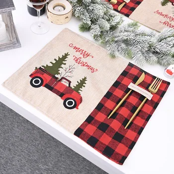 

Christmas Decorations Magenta Black Grid Car Christmas Pace Mat Cartoon Tablecloth Table Home Dress Happy New Year Children