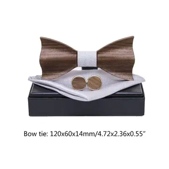 

Wooden Bow Tie Men Women 3D Embossed Square Scarf Cufflinks Jewelry Decoration LX9E