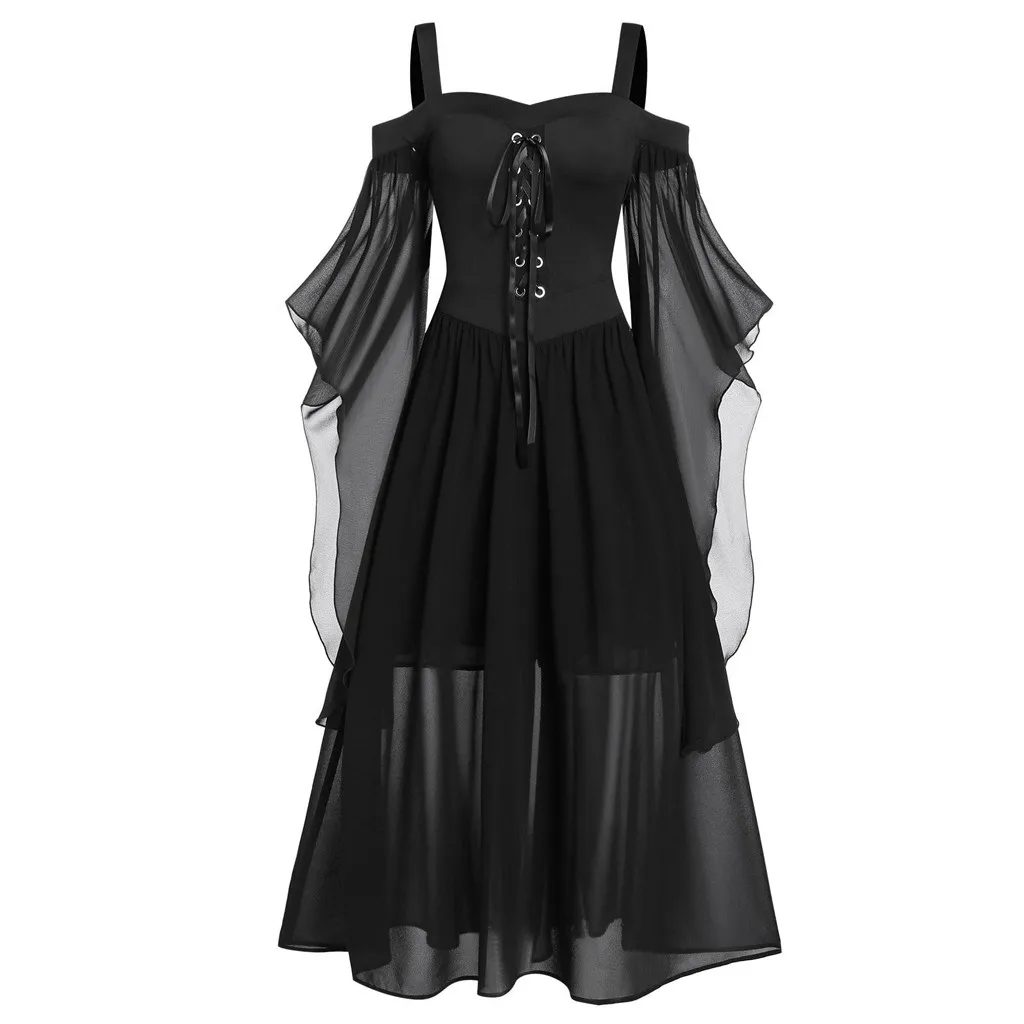 

2019 Fashion able multi-color dress women's large size cold shoulder Bat sleeve with Halloween dress gothic dress vestidos 40*
