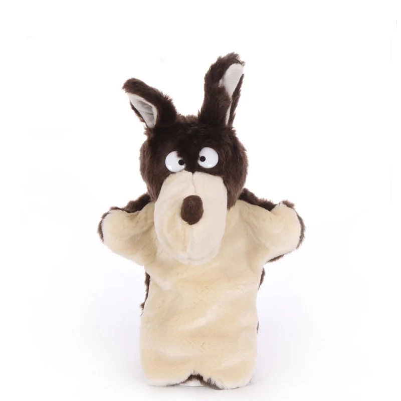 Плюшевые марионетки плюшевый медведь овца слон лошадь лягушка ручная игрушка Fantoche Детские Ранние развивающие игрушки развивающий подарок для детей - Цвет: Brown wolf