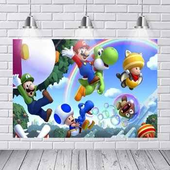 

Game Super Mario Backdrops for Photo Customize Happy Birthday Baby Party Photographic Studio Background Quality Vinyl