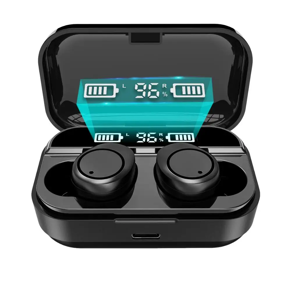 Черный TWS беспроводные наушники Bluetooth 5,0, наушники с сенсорным дисплеем, спортивные стерео беспроводные наушники, гарнитура, зарядная коробка - Цвет: Черный