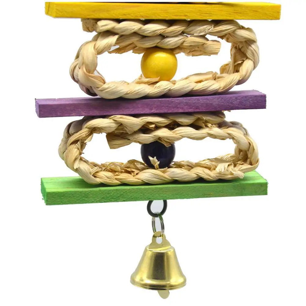 Птица Попугай жевательная игрушка колокольчик ткачество цветная деревянная бусина инструмент для скалолазания случайный цвет