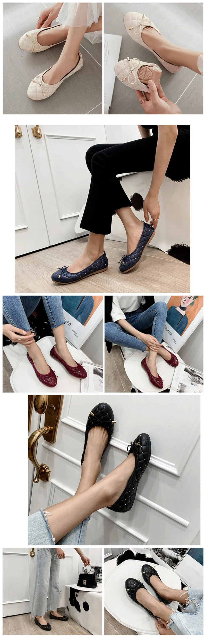 BEYARNEMicrofiber/женские балетки на плоской подошве с бантом спереди; летние туфли с шипами ярких цветов; женские клетчатые Туфли с круглым носком на плоской подошве для девочек-подростков