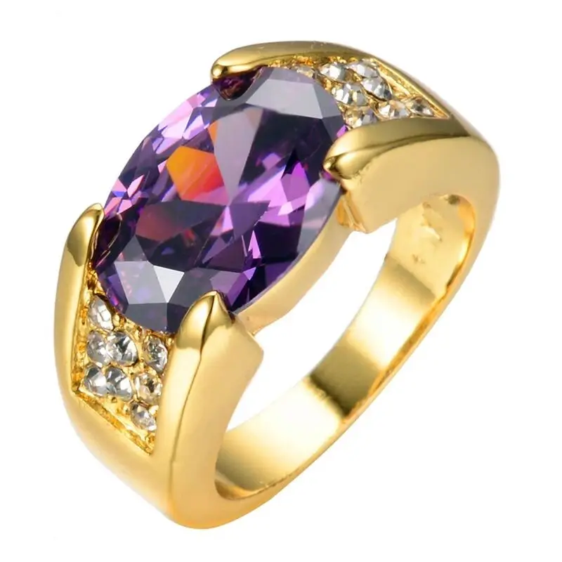 YWOSPX Роскошные AAA красный циркон Анель золотого цвета кольца для женщин ювелирные изделия обручальное кольцо с кристаллом обручение массивные Anillos подарки - Цвет основного камня: Purple