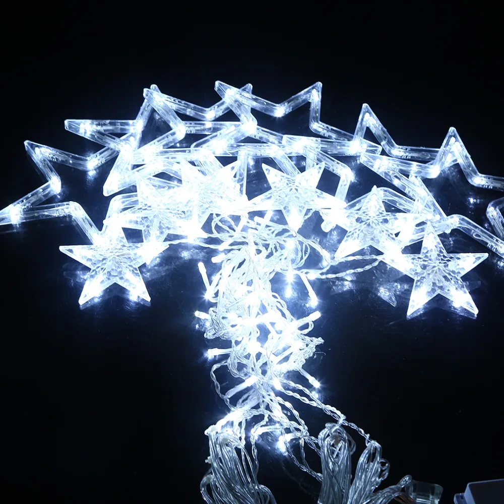 PVC Bulbs Globes Balls Five Pointed Star Fairy String Lights LED Lamps Christmas Party Decoration 220V LED Star Curtain Light