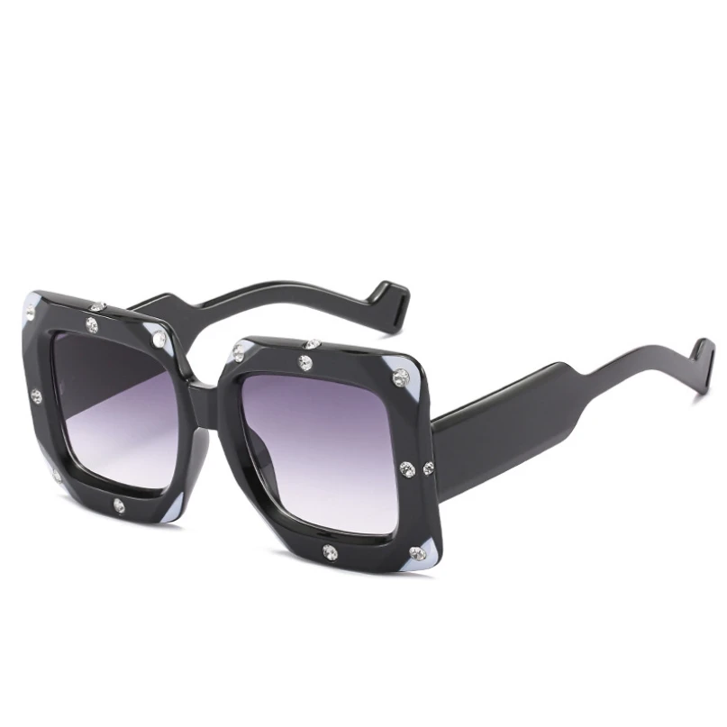 47152, инкрустированные бриллиантами Квадратные Солнцезащитные очки с большой каймой, женские европейские и американские модные женские солнцезащитные очки UV400 - Цвет линз: C5 black gray