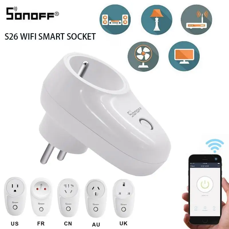 

Sonoff S26 WiFi Smart Socket Wireless Power Sockets US/UK/CN/AU/EU Plug Smart Home Switch Support Alexa Google Assistant