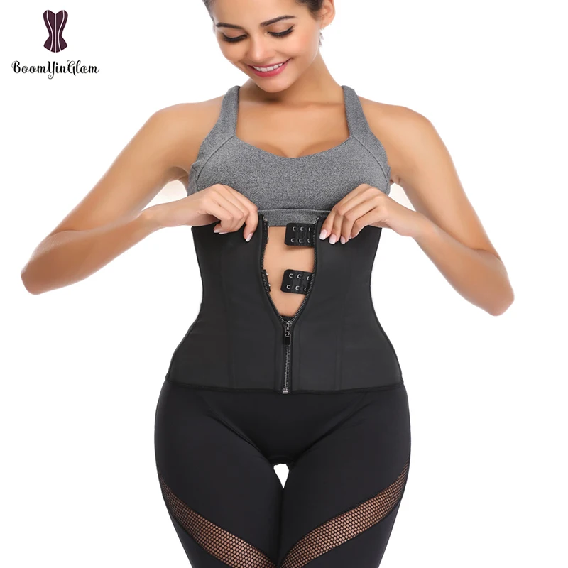 Black Corset Body Shaper Latex Rubber Waist Trainer For Women Underbust Zipper And Hooks Slimming Cincher Corset Belt Fajas 608#
