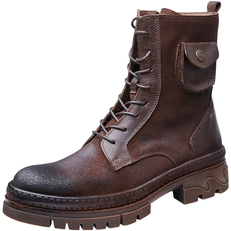 

Autumn Winter Military Boots Round Free Shipping Big Size Chelsea Boots Zipper Thick bottom Chelsea Roots Men Zipper Cowhide
